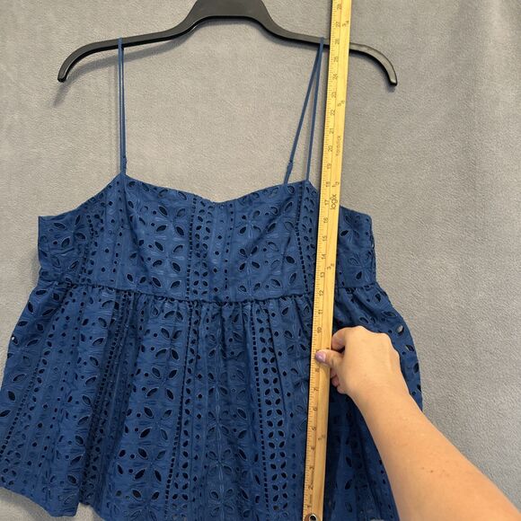 J. Crew Eyelet Camisole Babydoll Peplum Top Size XL Blue Preppy Beach Vacation - Picture 7 of 8